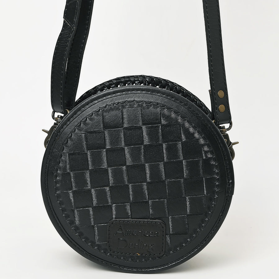 American Darling Western Leather Canteen Bag – Genuine Leather Hand-Tooled Floral Carved Round Crossbody for Everyday Use