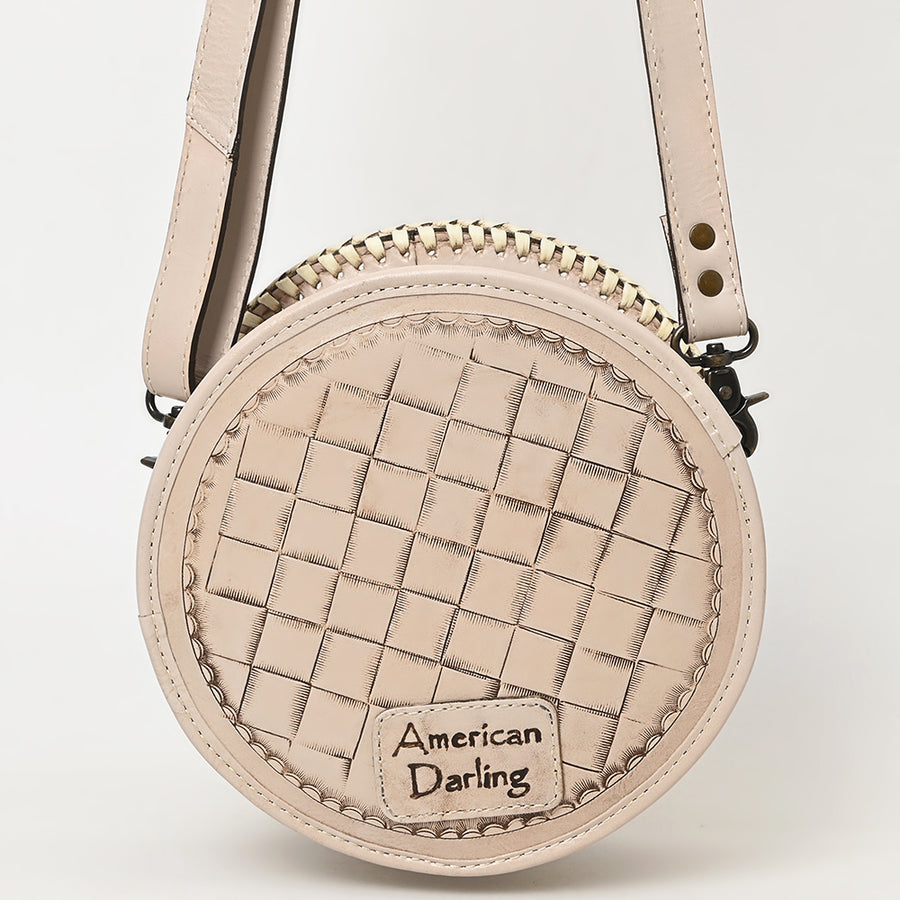 American Darling Western Leather Canteen Bag – Genuine Leather Hand-Tooled Floral Carved Round Crossbody for Everyday Use