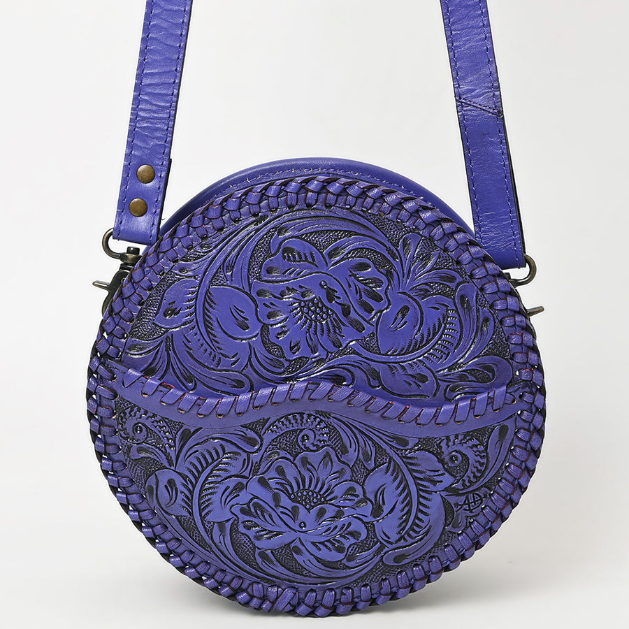 American Darling Western Leather Canteen Bag – Genuine Leather Hand-Tooled Floral Carved Round Crossbody for Everyday Use
