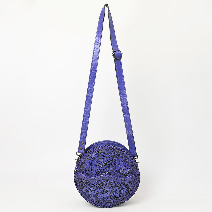 American Darling Western Leather Canteen Bag – Genuine Leather Hand-Tooled Floral Carved Round Crossbody for Everyday Use