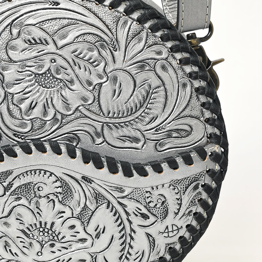 American Darling Western Leather Canteen Bag – Genuine Leather Hand-Tooled Floral Carved Round Crossbody for Everyday Use