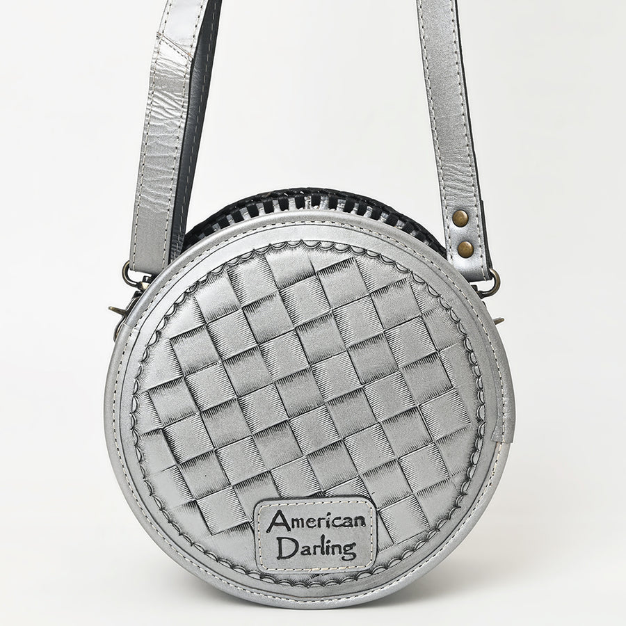 American Darling Western Leather Canteen Bag – Genuine Leather Hand-Tooled Floral Carved Round Crossbody for Everyday Use