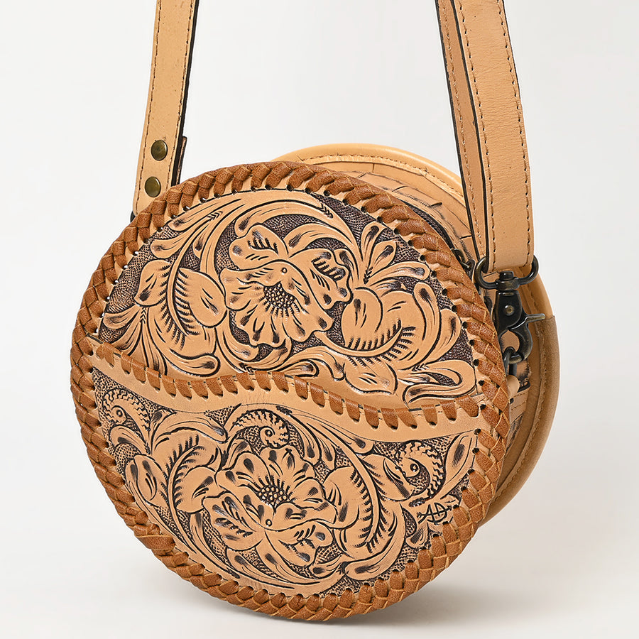 American Darling Western Leather Canteen Bag with Hand-Tooled Floral Detailing | Genuine Leather Crossbody - Uhorse