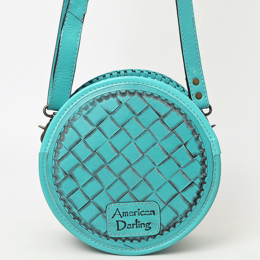 American Darling Western Leather Canteen Bag – Genuine Leather Hand-Tooled Floral Carved Round Crossbody for Everyday Use