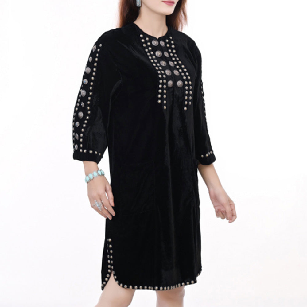 American Darling ADDR006 100% Cotton Denim Women Shirt Jacket Dress Ladies Girl Top Black