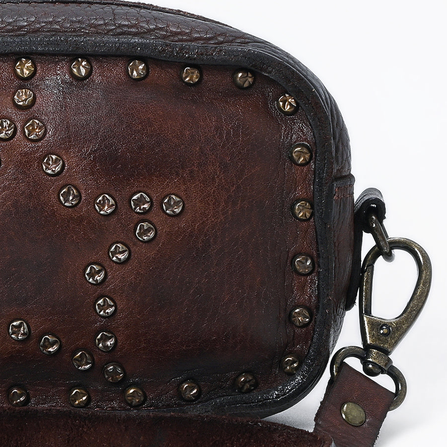 Spaghetti Western Swc166Brn Small Crossbody Vintage Handmade Drum Dyed Genuine European Cowhide Leather Women Bag Western Handbag Purse