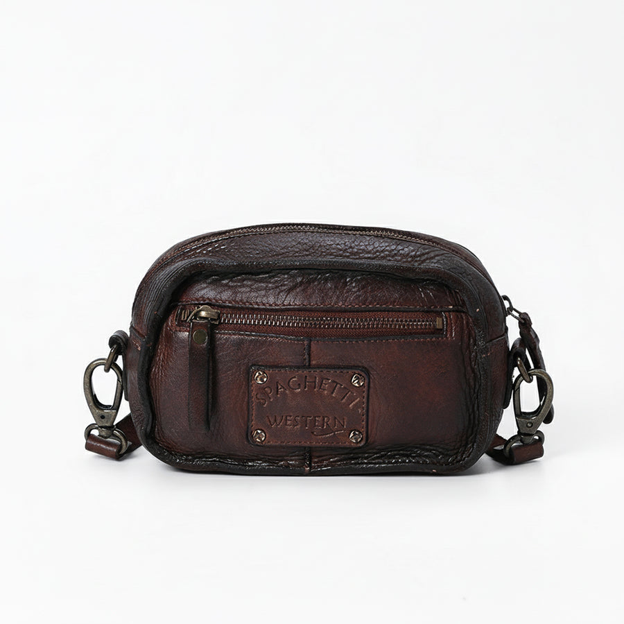 Spaghetti Western Swc166Brn Small Crossbody Vintage Handmade Drum Dyed Genuine European Cowhide Leather Women Bag Western Handbag Purse