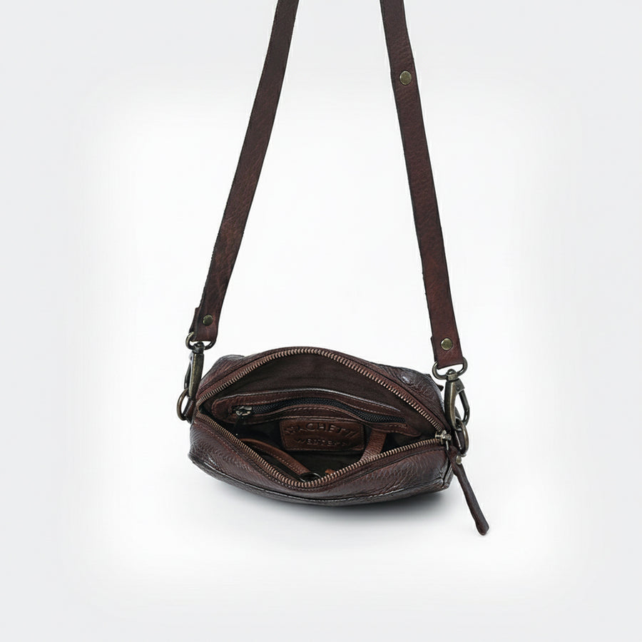 Spaghetti Western Swc166Brn Small Crossbody Vintage Handmade Drum Dyed Genuine European Cowhide Leather Women Bag Western Handbag Purse