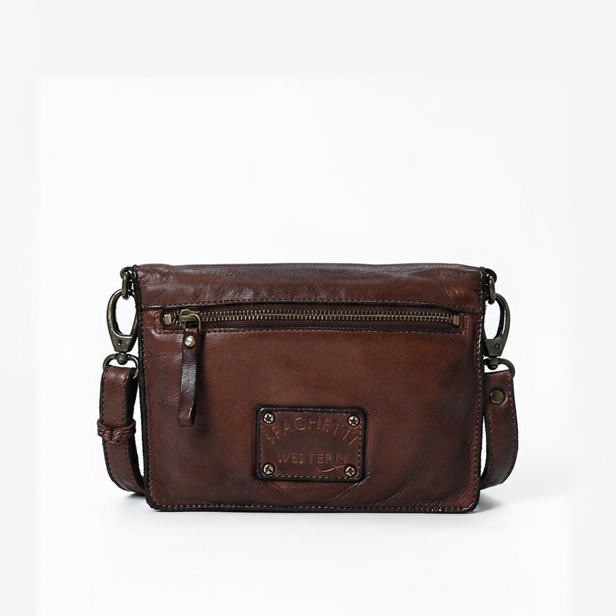 Spaghetti Western Swc193Brn Organiser Vintage Handmade Drum Dyed Genuine European Cowhide Leather Women Bag Western Handbag Purse