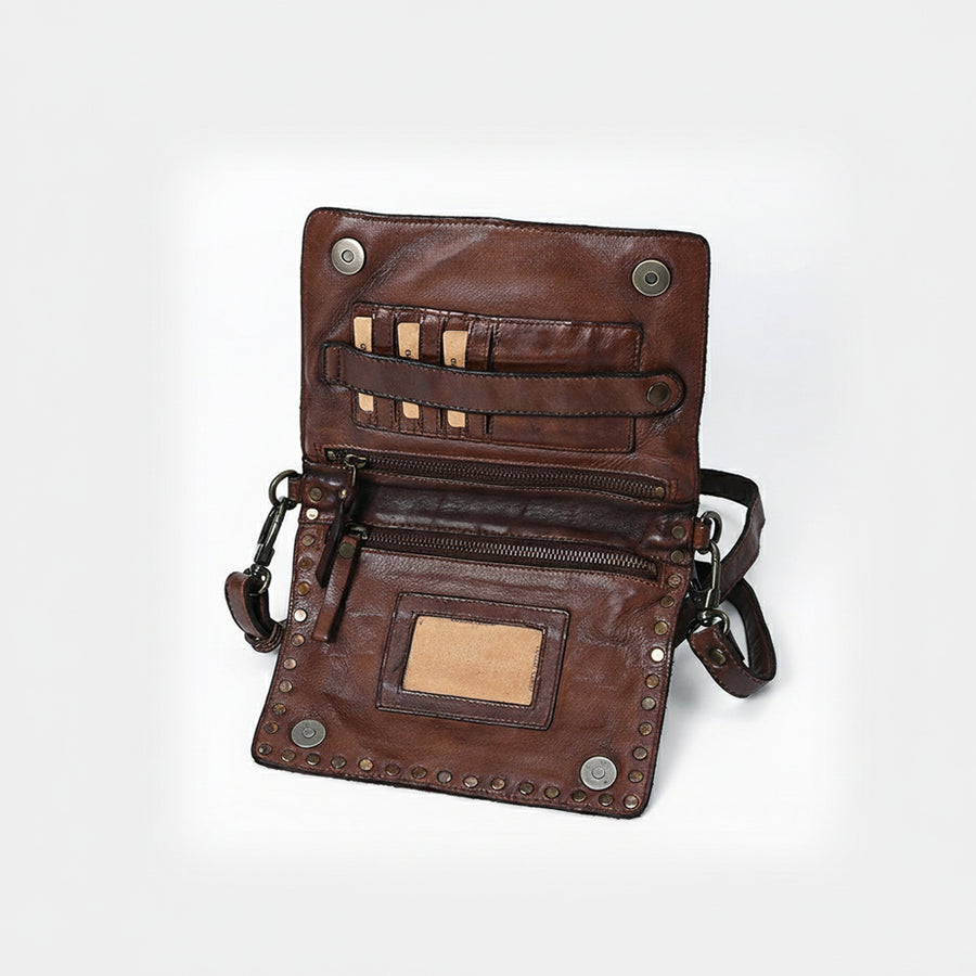 Spaghetti Western Swc193Brn Organiser Vintage Handmade Drum Dyed Genuine European Cowhide Leather Women Bag Western Handbag Purse