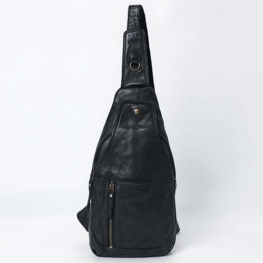 Spaghetti Western Swc202Blk Sling Vintage Handmade Drum Dyed Genuine European Cowhide Leather Women Bag Western Handbag Purse