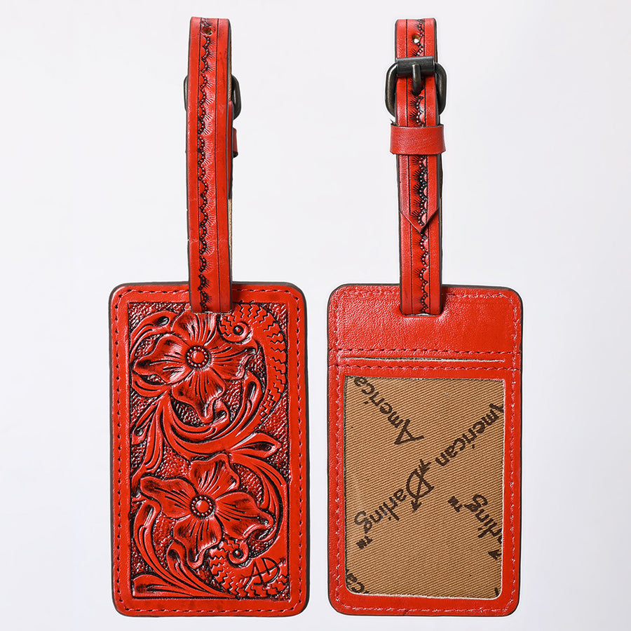 American Darling Western Leather Hand-Tooled Card Holder with Strap | Genuine Leather Travel ID Tag - Uhorse