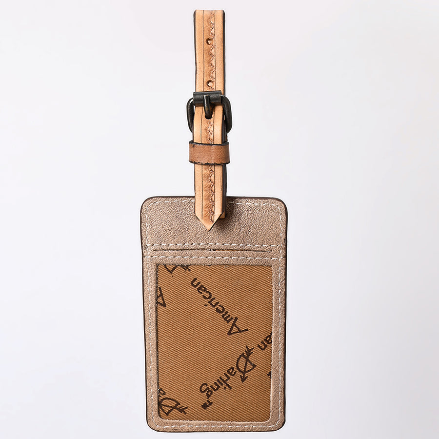 American Darling Western Leather Hand-Tooled Card Holder – Genuine Leather Travel ID Tag with Strap