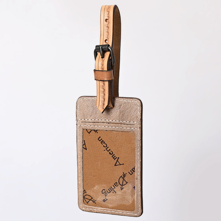 American Darling Western Leather Hand-Tooled Card Holder – Genuine Leather Travel ID Tag with Strap