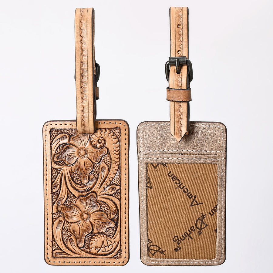 American Darling Western Leather Hand-Tooled Card Holder with Strap | Genuine Leather Travel ID Tag - Uhorse