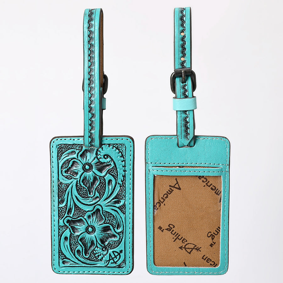 American Darling Western Leather Hand-Tooled Card Holder with Strap | Genuine Leather Travel ID Tag - Uhorse