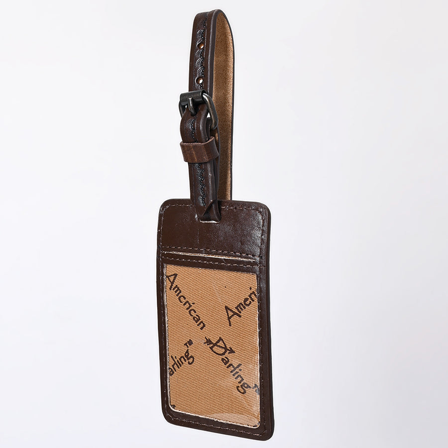 American Darling Western Leather Hand-Tooled Card Holder – Genuine Leather Travel ID Tag with Strap