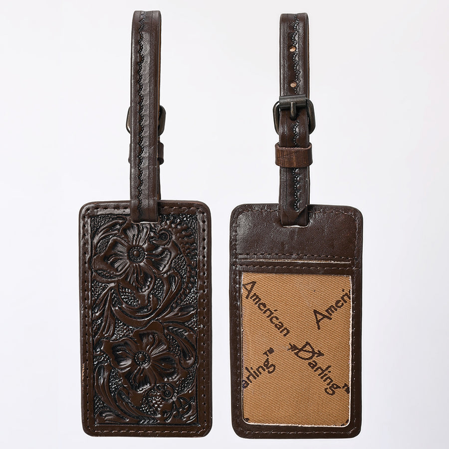 American Darling Western Leather Hand-Tooled Card Holder with Strap | Genuine Leather Travel ID Tag - Uhorse
