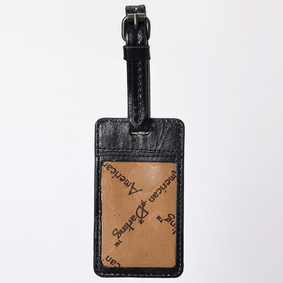 American Darling Western Leather Hand-Tooled Card Holder – Genuine Leather Travel ID Tag with Strap