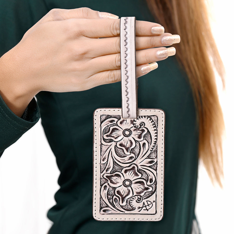 American Darling Western Leather Hand-Tooled Card Holder – Genuine Leather Travel ID Tag with Strap