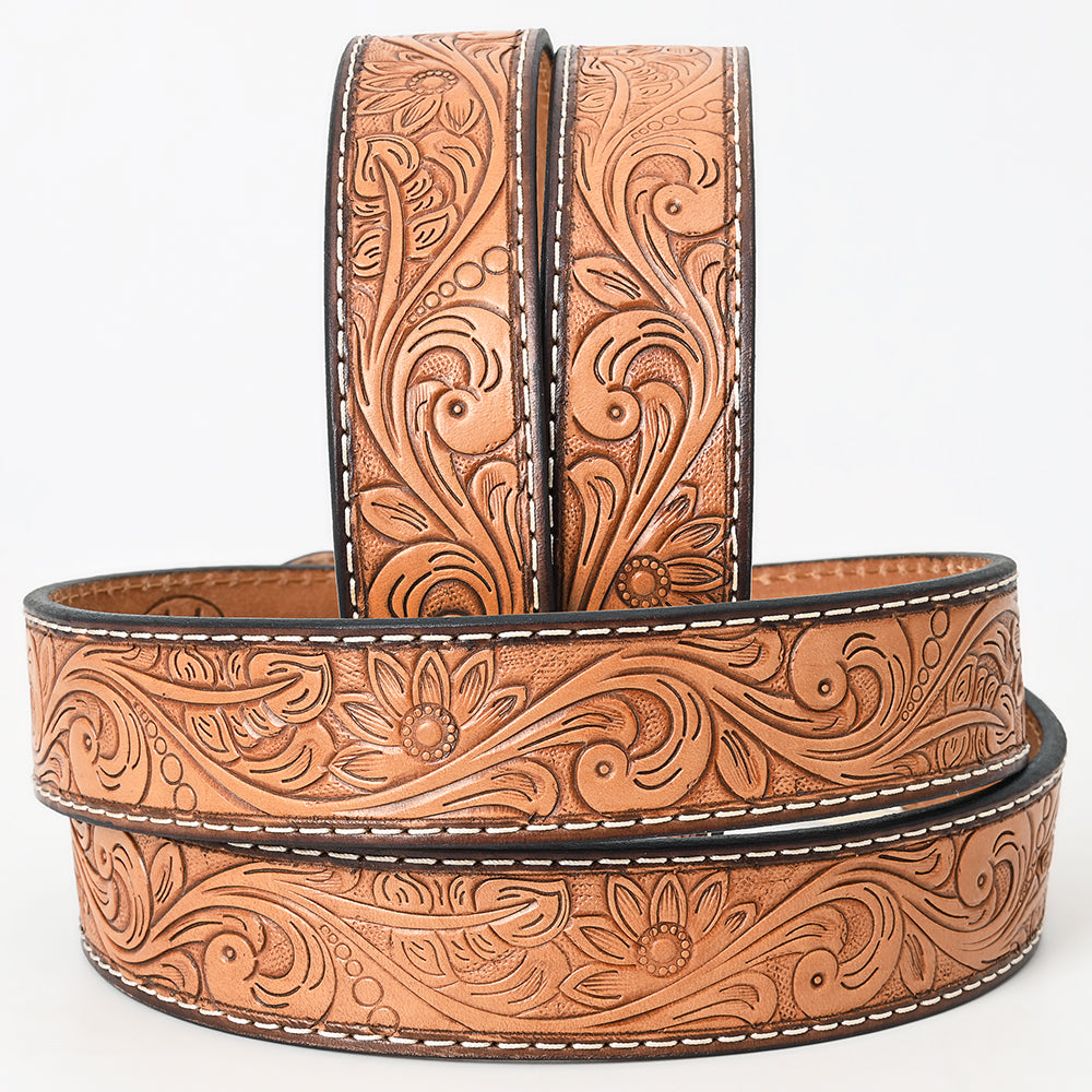 BAR H EQUINE 32 - 42 In Floral Hand Tooled Western Genuine Leather Belt Brown