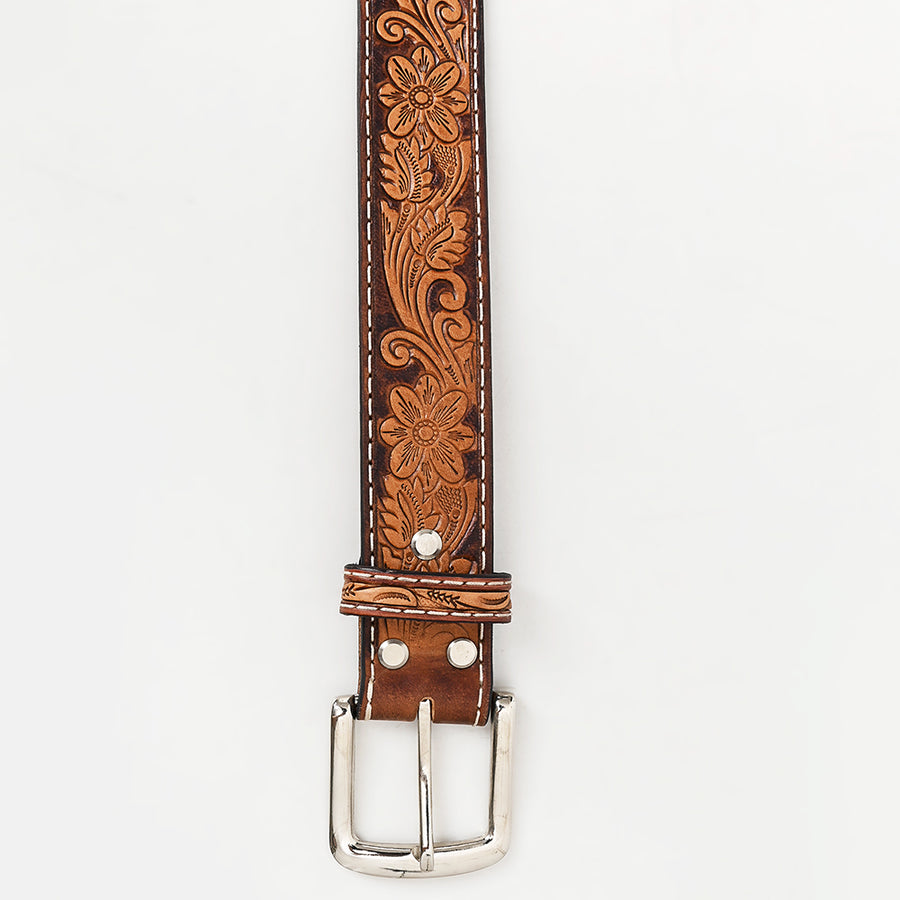 Bar H Equine Hand Tooled Genuine Leather Crafted Brown Unisex Western Belt Removable Buckle Full Grain for Men Women