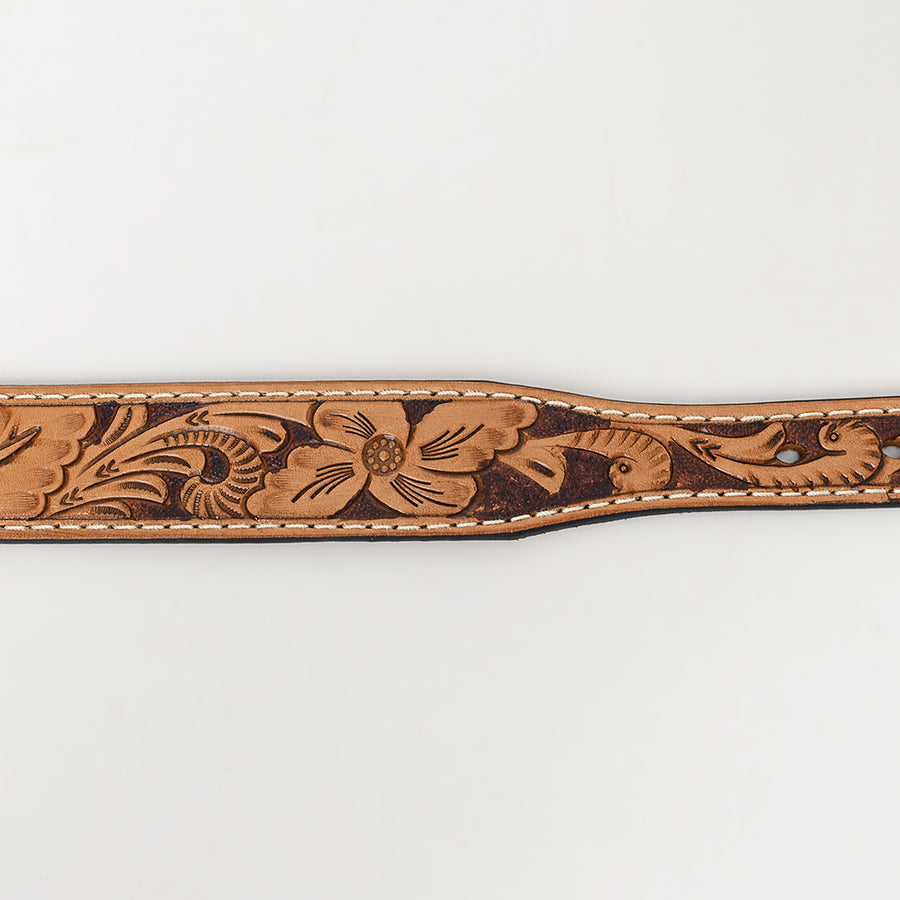 Bar H Equine Hand Tooled Genuine Leather Crafted Tan Unisex Western Belt Removable Buckle Full Grain for Men Women