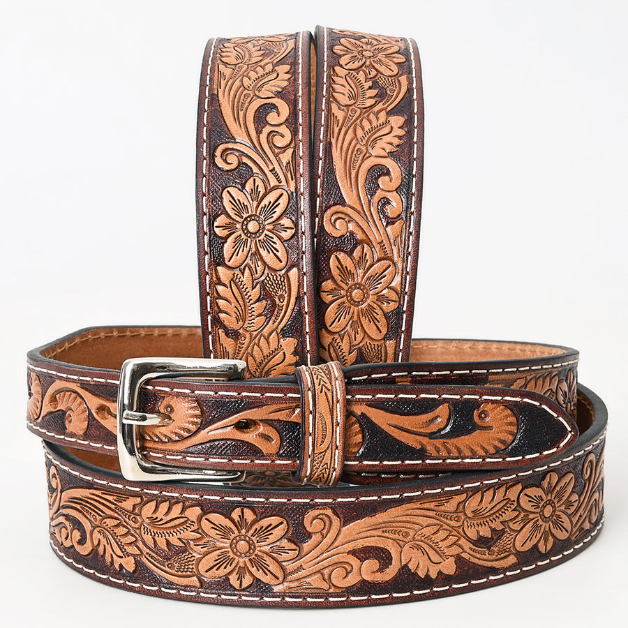 BAR H EQUINE 34 In Floral Hand Tooled Western Genuine Leather Belt Brown - Uhorse