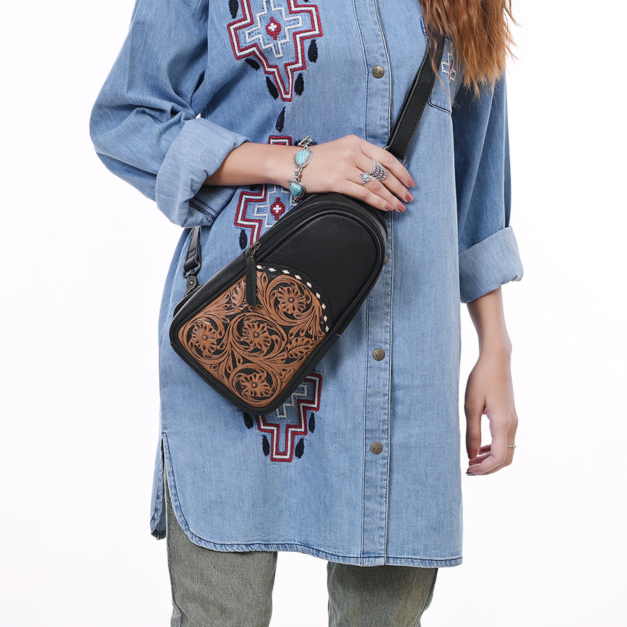 Ohlay Bags OHG188B Sling Hand Tooled Genuine Leather Women Bag Western Handbag Purse