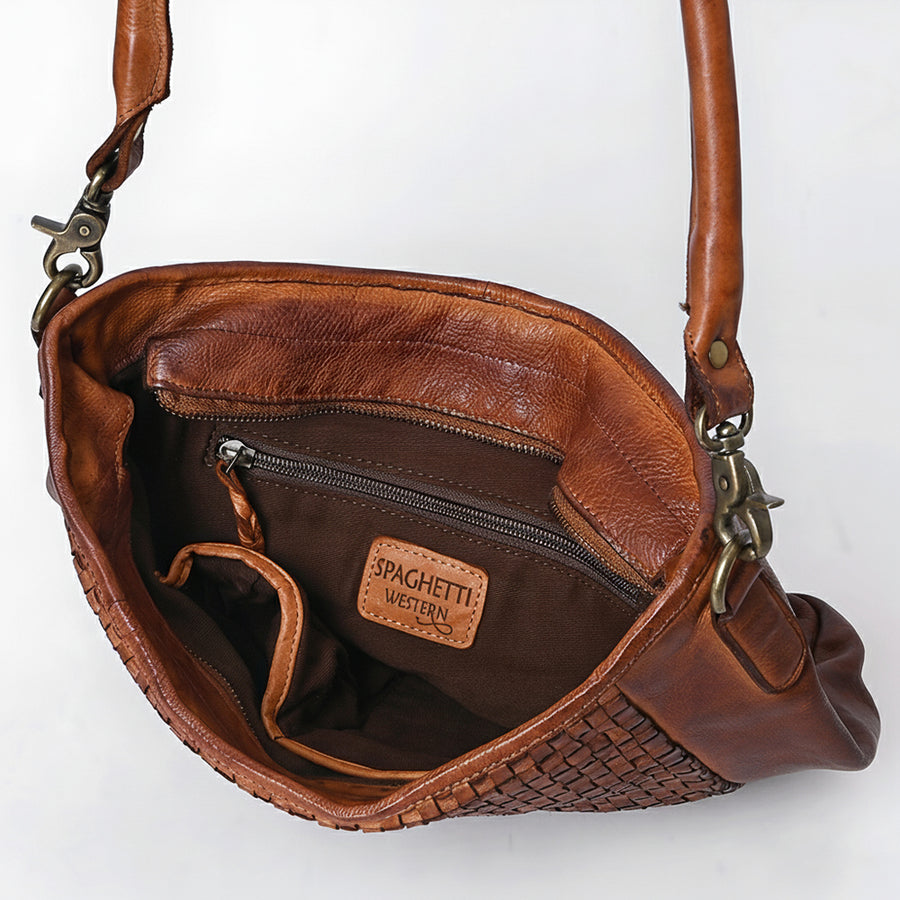 Spaghetti Western Hand-Woven Leather Hobo Bag Premium Vegetable Tanned Full Grain Cowhide Artisanal Basket Weave Shoulder Bag