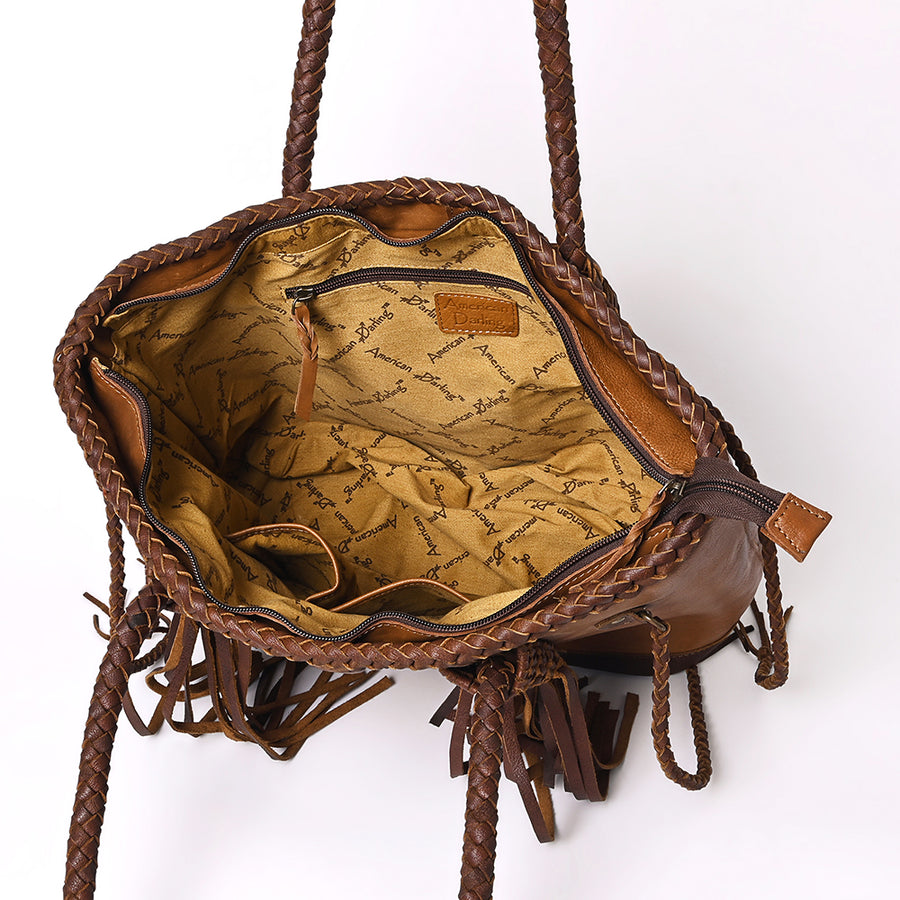 American Darling Tote Bag Western Genuine Leather Handcrafted Large Purse with Turquoise Stone, Fringes and YKK Zipper