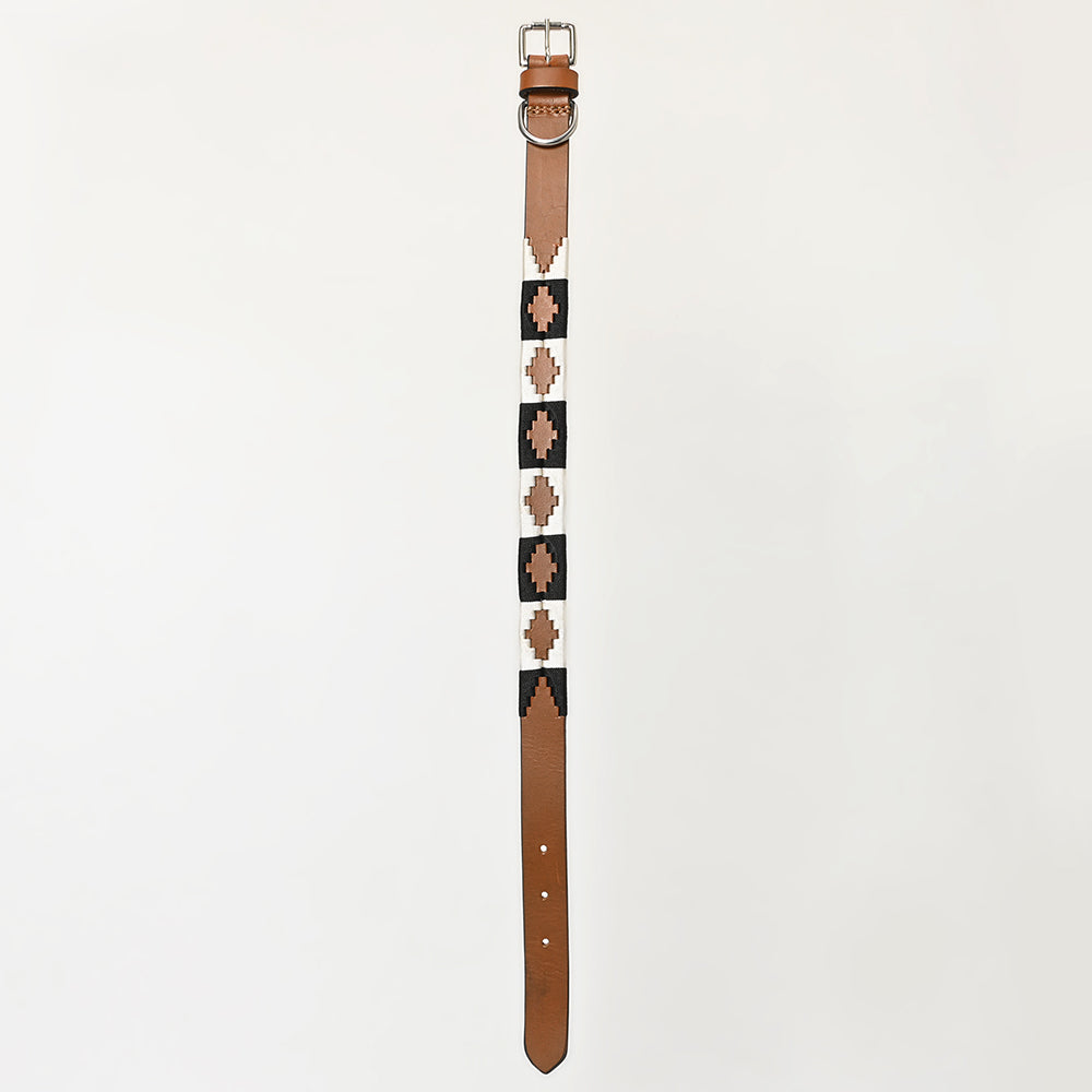 BAR H EQUINE Western Genuine Leather Dog Collar Embroidered Black & White