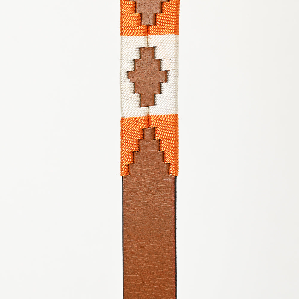 BAR H EQUINE Western Genuine Leather Dog Collar Embroidered Orange & White