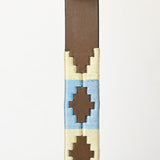 BAR H EQUINE Western Genuine Leather Dog Collar Embroidered Beige & Light Blue