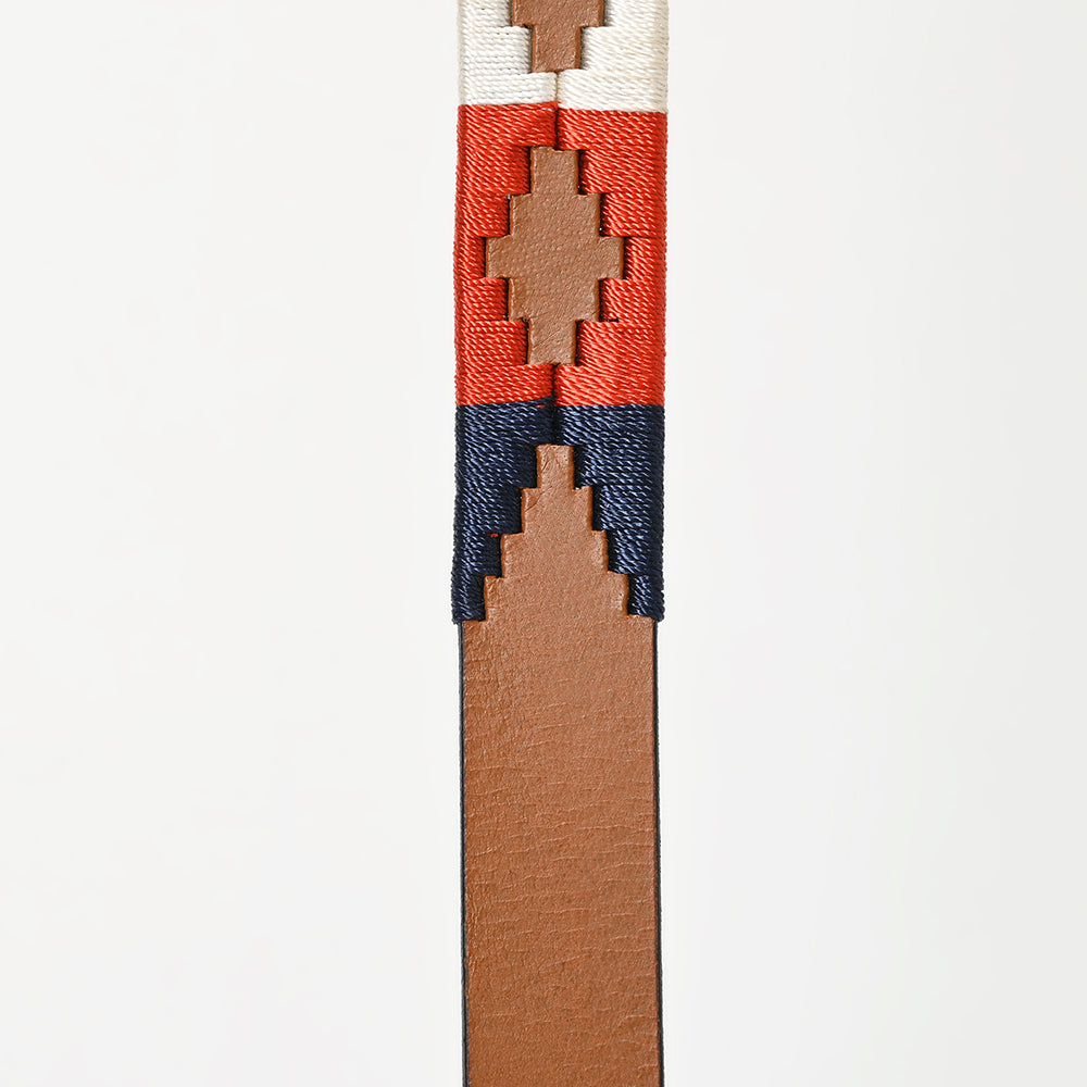 BAR H EQUINE Western Genuine Leather Dog Collar Embroidered Blue Red & White
