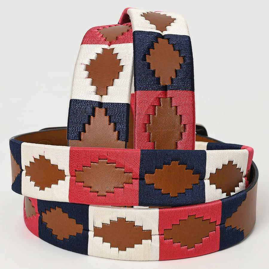 Bar H Equine Western Brown Full Grain Genuine Leather Men & Women Belt Embroidered Pink Blue White With Buckle