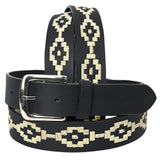 Bar H Equine Western Black Full Grain Genuine Leather Men and Women Belt Embroidered White | Unisex Western Belt with Removable Buckle