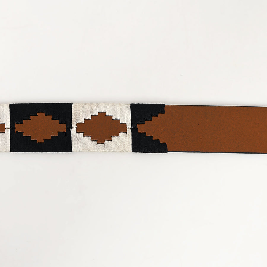 Bar H Equine Western Brown Full Grain Genuine Leather Men & Women Belt Embroidered Black and White With Buckle
