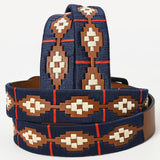 Bar H Equine Western Brown Full Grain Genuine Leather Men and Women Belt Embroidered Blue Red & White | Unisex Western Belt with Removable Buckle