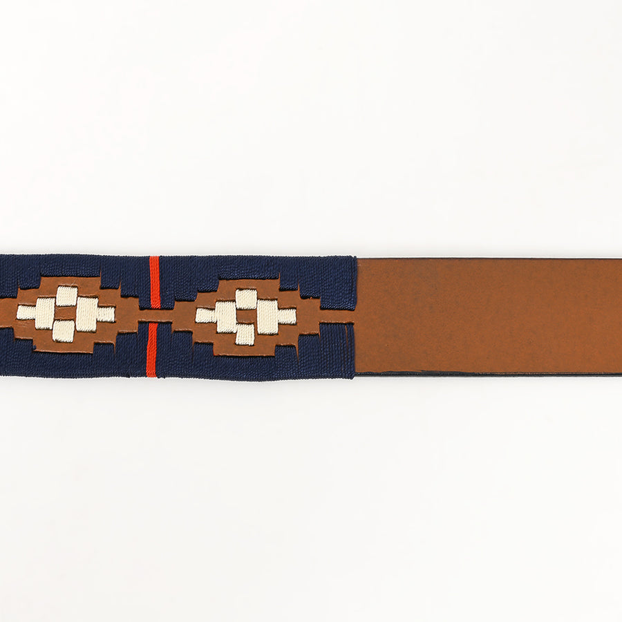 Bar H Equine Western Brown Full Grain Genuine Leather Men & Women Belt Embroidered Blue Red White with Buckle