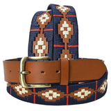 Bar H Equine Western Brown Full Grain Genuine Leather Men and Women Belt Embroidered Blue Red & White | Unisex Western Belt with Removable Buckle