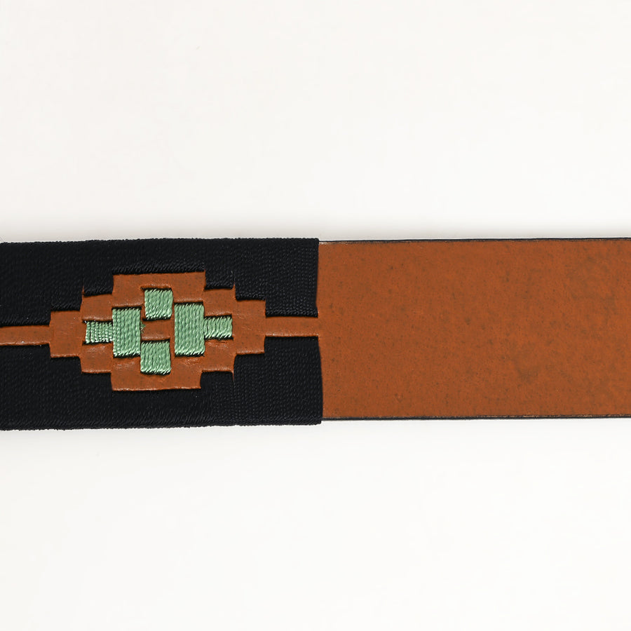 Bar H Equine Western Brown Full Grain Genuine Leather Men & Women Belt Embroidered Black Light Green with Buckle