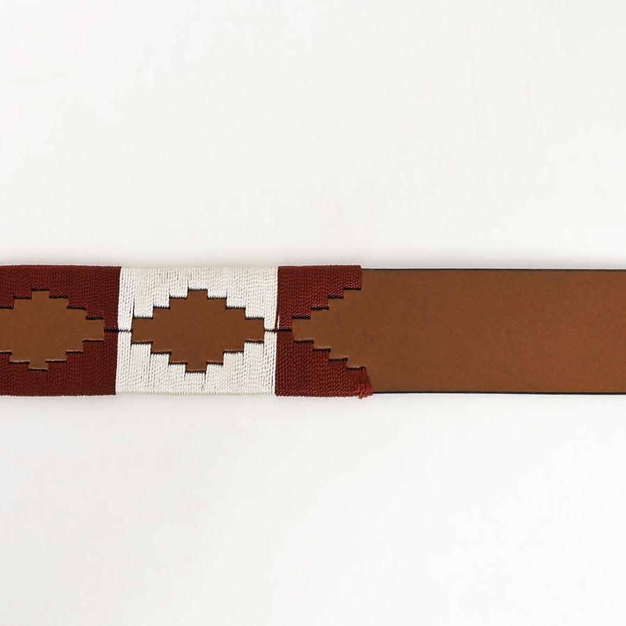 Bar H Equine Western Brown Full Grain Genuine Leather Men & Women Belt Embroidered White with Buckle