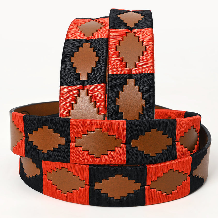 Bar H Equine Western Brown Full Grain Genuine Leather Men & Women Belt Embroidered Red Black with Buckle