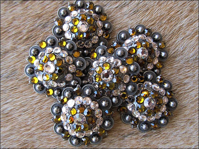 Western Screw Back Concho Antique Silver Finish Crystal Bling