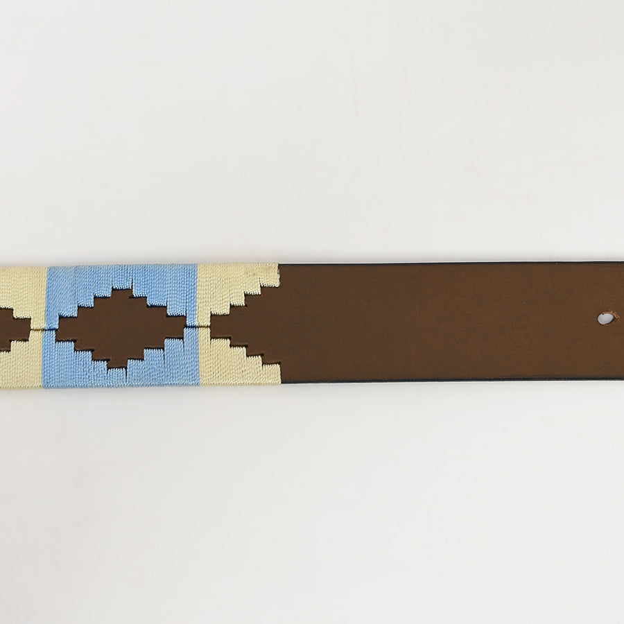 Bar H Equine Western Brown Full Grain Genuine Leather Men & Women Belt Embroidered Beige Light Blue with Buckle