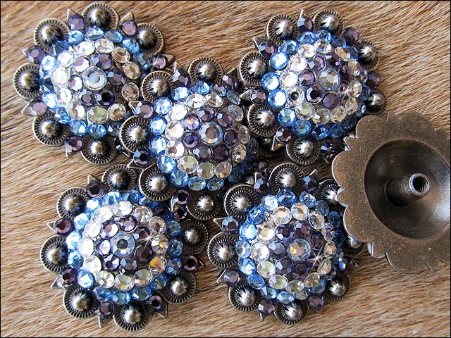 HILASON Western Screw Back Concho Iris Sapphire Berry Crystal Cowgirl Light Sapphire, Clear & Color | Slotted Conchos