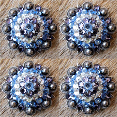 HILASON Western Screw Back Concho Iris Sapphire Berry Crystal Cowgirl Light Sapphire, Clear & Color | Slotted Conchos