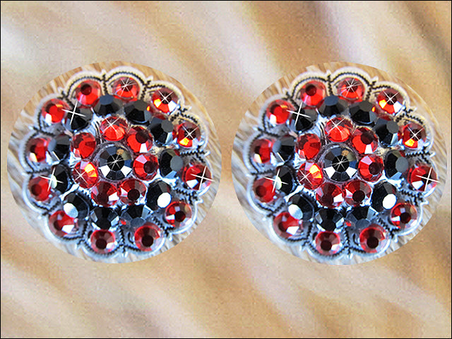 HILASON Western Screw Back Concho Silver Finish Jet Siam Crystal Bling and Light color