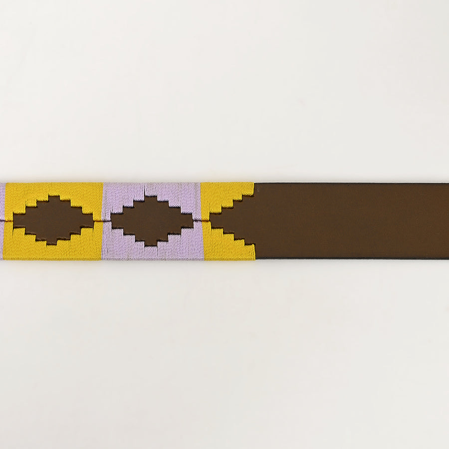 Bar H Equine Western Brown Full Grain Genuine Leather Men & Women Belt Embroidered Yellow Purple With Buckle